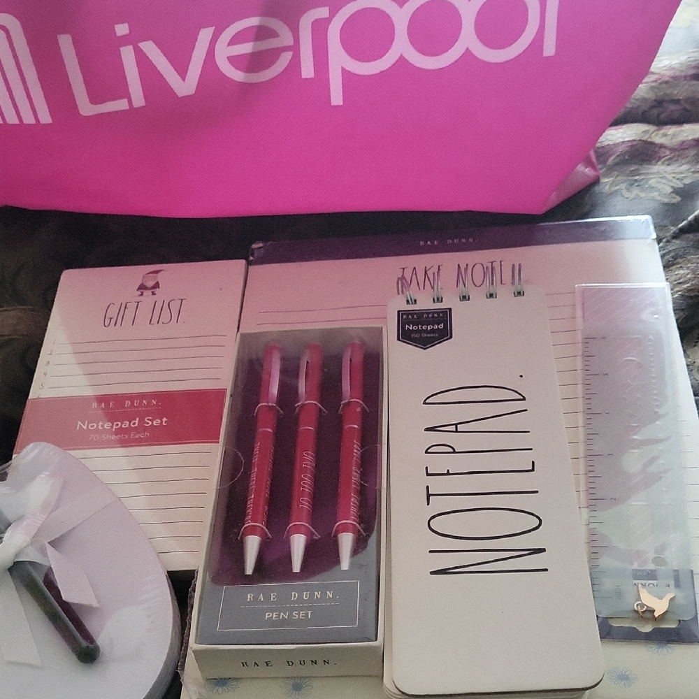 Rae Dunn Stationery Set with Pink Bag 14 Fab Items Tote Large Puerta Virrarta